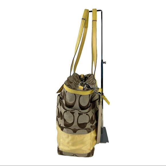 Coach Signature Stripe Jacquard Tote Diaper Bag Signature Canvas F13803 Yellow - Picture 4 of 16